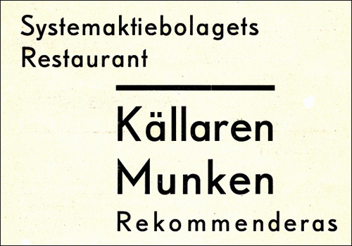 Källaren Munken – Annons från 1934