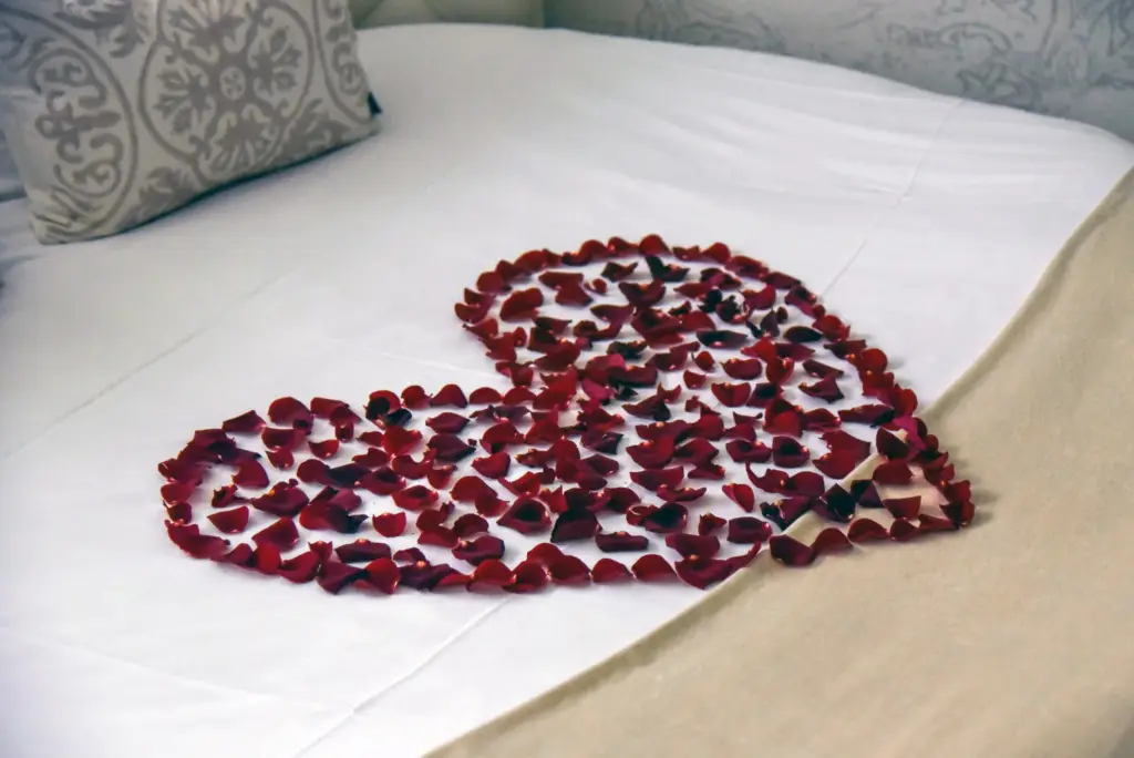 rosenblad på sängen